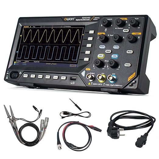 150MHz OWON Oscilloscope, 2+1 CH 25MHz Waveform Generator Digital Oscilloscope 1GSa/s Sample Rate for Each Channel 7 inch LCD Display (150MHz/2+1 CH/OWON SDS215S)