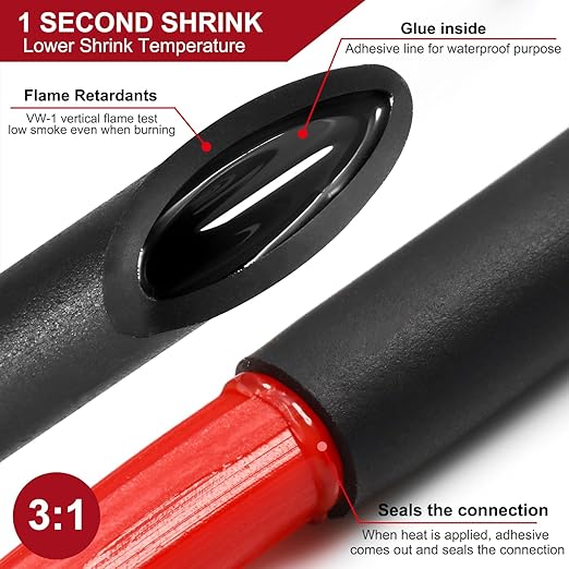 Chanzon 140 Pcs Heat Shrink Tubing Kit, 3:1 Black Sleeving Heat Shrink Wrap Tubing with Length 3.5" (inch), Marine Grade Electrical Waterproof Polyolefin Heat-Shrink Tube