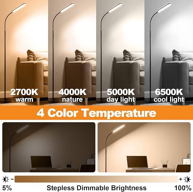 marctronic Floor Lamp 2 Pack, 18W 1800LM Bright LED Floor Lamp - Image 4
