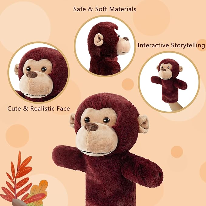 4 PCS Animal Hand Puppet Set 11'' Soft Realistic Wild Plush Puppets Toys - Image 4