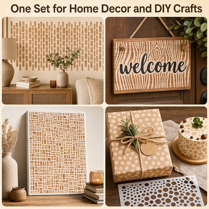 12 Inch Geometric Stencils for Painting, PET Texture Pattern Templates for - Image 7