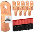 SELTERM 10pcs - 4/0 Awg - 5/16" Stud - Battery Lugs - Ring Terminal Connectors | with 12pcs 3:1 Black & Red Heat Shrink Tubing with Adhesive | Heavy Duty Battery Cable Ends - Bare Copper Wire Lugs Kit