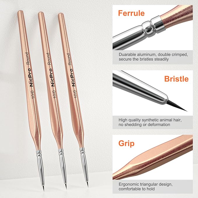 Nicpro Detail Paint Brushes 5 PCS Aesthetic Extreme Fine Tip 10/0 Professional - Image 2