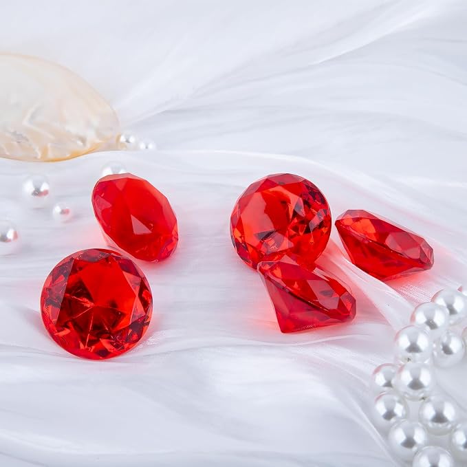 Niceup 26PCS Red Fake Diamonds Big Gem Toys, 1.5in Pool Diving Gems Acrylic - Image 2