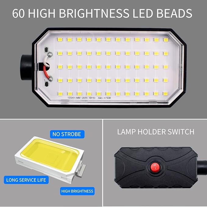 Magnetic Work Light, 2000 Lumens Led Machine Light with Strong Magnetic Base, 20 inch Flexible Gooseneck Magnetic Lamp for Garage, Workshop, Lathe and Drill Press, 120V, Black