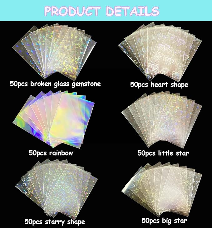 300 Pcs Kpop Photocard Sleeves Laser Flashing Card Sleeves Heart Star Glass - Image 2