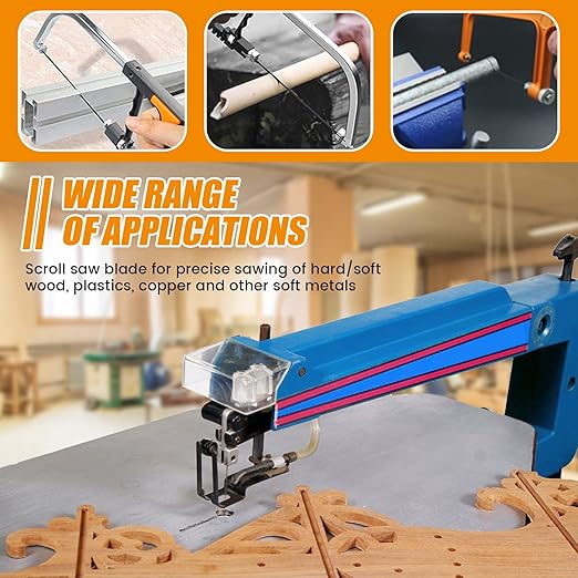 48pcs Scroll Saw Blade Set 5 Inch Pin End Scroll Saw Blades SK5 Carbon Steel Coping Saw Blade Jig Saw Blades Woodworking Tool for Wood Metal Plastic Cutting US(Black)