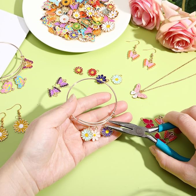 SANNIX 110Pcs/55 Pairs Mixed Flower Butterfly Charms - Image 5