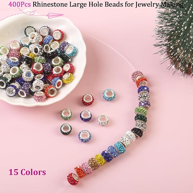 400 Pieces Large Hole Beads Mixed Color Rhinestone European Beads Large Hole - Image 5