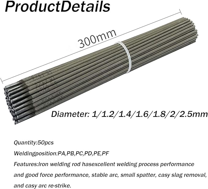 50PCS J422 Welding Rods 1.8mm, Mild Steel Electrodes, All Position Stick Rods, Smooth Welding Performance, Ideal for DIY and Repair,50pcs,1.8mm