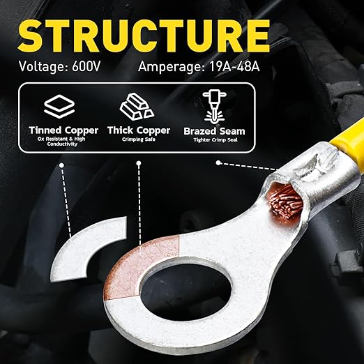 haisstronica 100pcs 5/16" Ring Terminals,AWG 22-16 Brazed Seam Non-Insulated Copper Wire Connectors