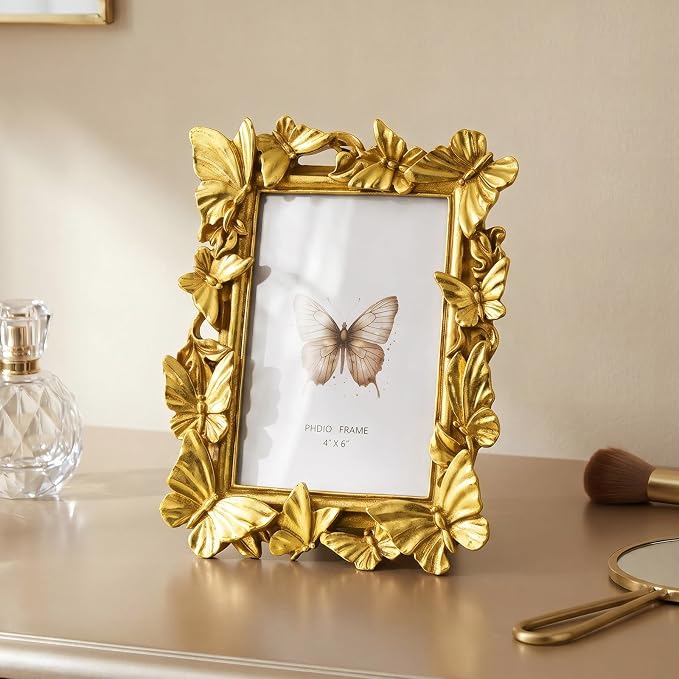 Cuspin 4x6 Gold Picture Frame, Ornate Butterfly Decorative Photo Frame - Image 7
