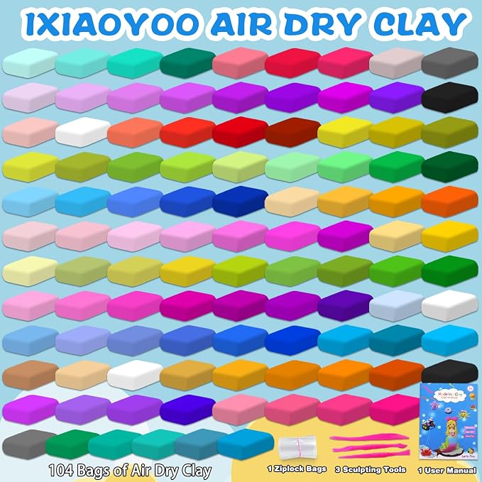 Ixiaoyoo Air Dry Clay, 104 Colors Foam Modeling Clay - Image 3