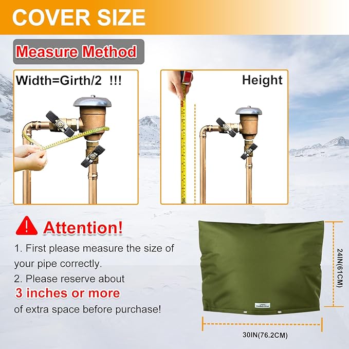 Backflow Preventer Cover Insulated (5°F) with Thick 7 Layers Fabric, 30" W x 24" H with Aluminum Foil Layer for Winter Pipe Freeze Protection, Sprinkler Covers for Outside (Green)