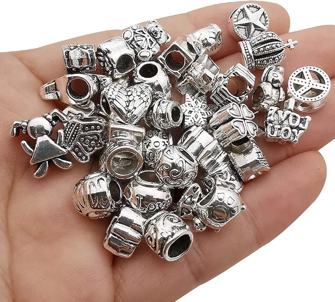 55pcs Assorted Alloy European Large Hole Beads Metal Spacer Charms Bead by WOCRAFT