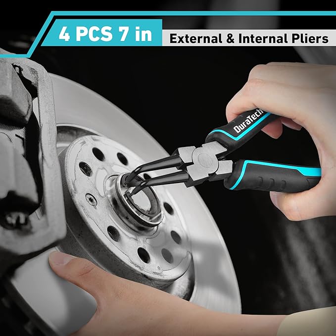 DuraTech 4 PCS Snap Ring Pliers Set, 7 Inch Heavy Duty Internal & External Circlip Pliers Kit with Straight/Bent Jaw, Premium CRV Steel, Precision Spring Loaded C Clip Pliers with Storage Pouch