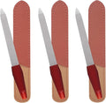 3 Pack Metal Nail File with Sharp Pointed Tip and Leather Sheath Case for Natural Nails, 5 Inches Fingernail Files Stainless Steel Manicure Double Sided Sapphire Grit Nail Filer Silver Brown