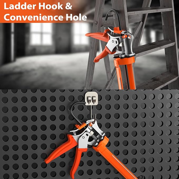Holothurian Caulking Gun, Heavy-Duty Aluminum Caulk gun, 1/10 Gallon, Adjustable 12:1 & 25:1 Thrust Ratio, No-Drip, Built-in Nozzle Cutter and Puncture Tool, Two Nozzles and Scraper