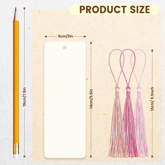 102 pcs Blank Bookmarks with Colorful Tassels – 350gsm Cardstock Bookmark Blanks - Image 5
