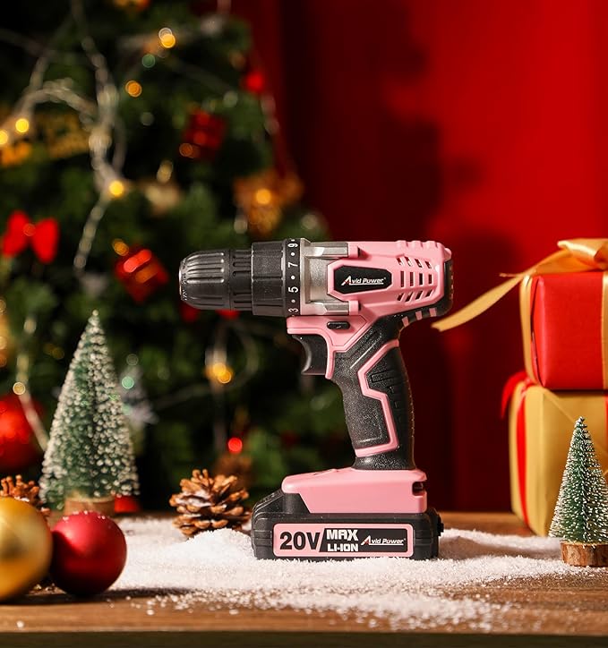 AVID POWER 20V MAX Lithium lon Cordless Drill Set, Power Drill Kit with Battery and Charger, 3/8-Inch Keyless Chuck, Variable Speed, 16 Position and 22pcs Bits (Pink)