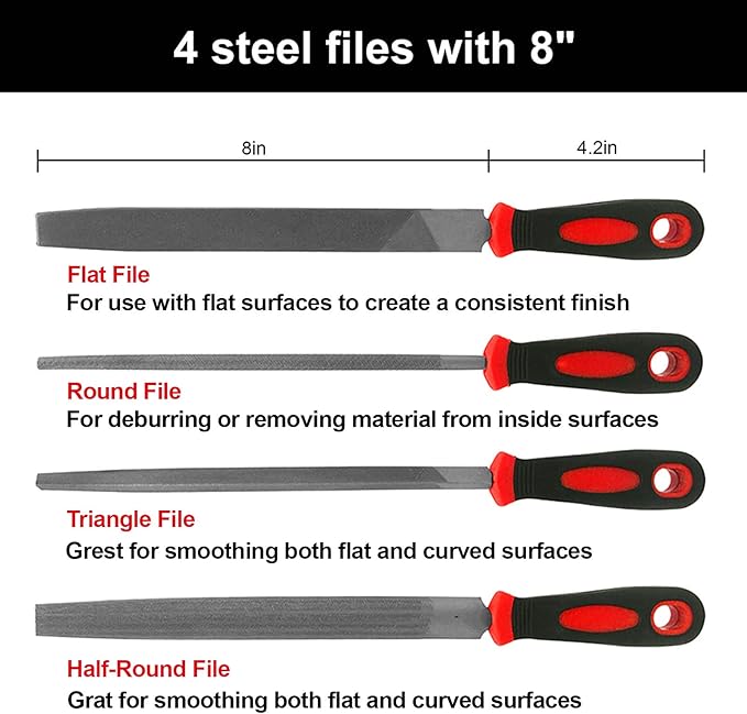 NORTOOLS 17 PCS T12 Steel File Set, Flat/Round/Triangle/Half-Round Hand Set with Needle File & Brush for Woodwork, Metal, Model & Hobby Applications