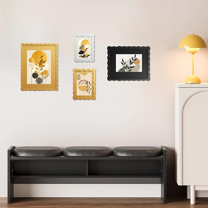 4x6 Picture Frame with Mat for 3.5x5, Wavy Edge Wooden Real Glass Photo Frame - Image 3
