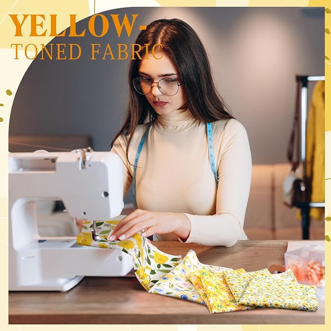 HunnmingRe 20 Pcs 10''x10'' Yellow Flower Quilting Fabric Square Spring Floral - Image 4