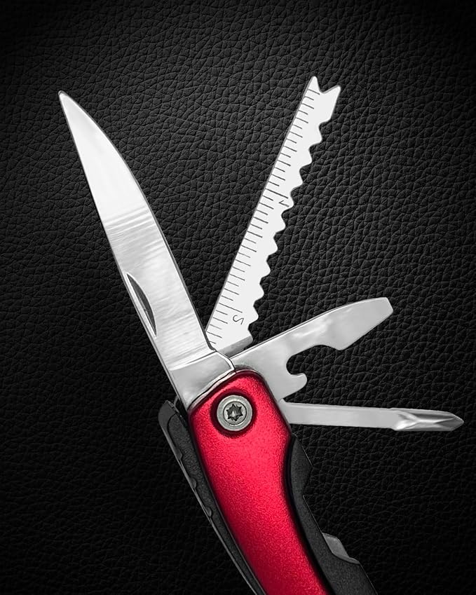 UNOONE 11-in-1 Multitool Pliers - Stainless Steel Pocket Knife with Pliers, Screwdriver & Bottle Opener - Aluminum Handle EDC Knives for Survival, Camping, Hunting, Hiking - Gift for Men Women(Silver)