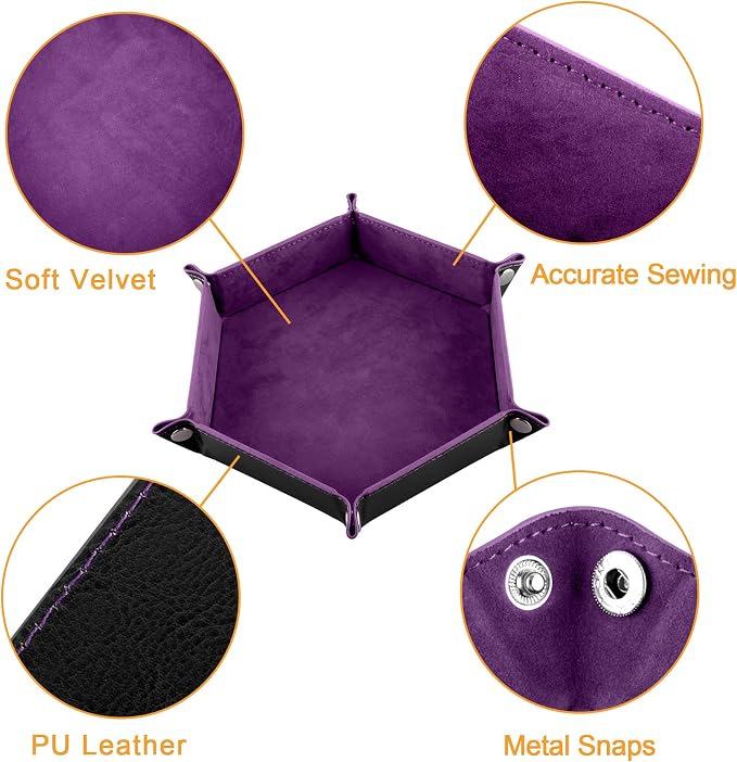 SIQUK 6 Pieces Dice Tray Hexagon Dice Rolling Holder Folding PU Leather Dice - Image 3