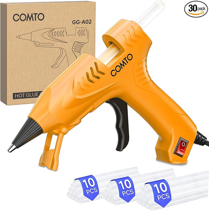 Mini Hot Glue Gun with 30 Glue Sticks, Precision Glue Flow, Extra-Long 55" Cord by COMTO