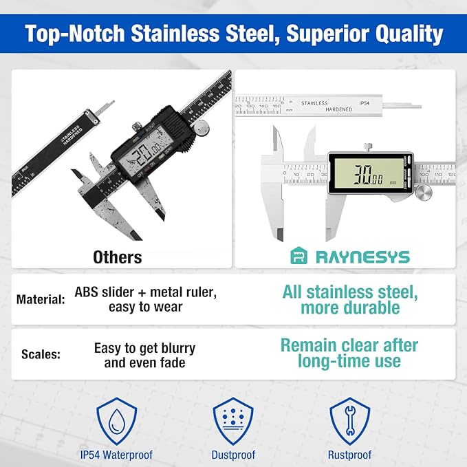 Digital Caliper 12 Inch with Large LCD Screen, Inch/MM/Fraction Conversion, 300mm Micrometer Caliper All Stainless Steel Diameter Measuring Tool for Jewelers/Woodworkers/DIY