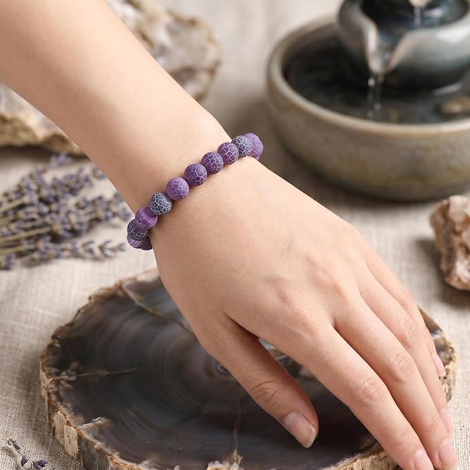 36pcs Natural Matte Purple Oxidized Gemstone Beads，10mm Frosted Round Loose - Image 6