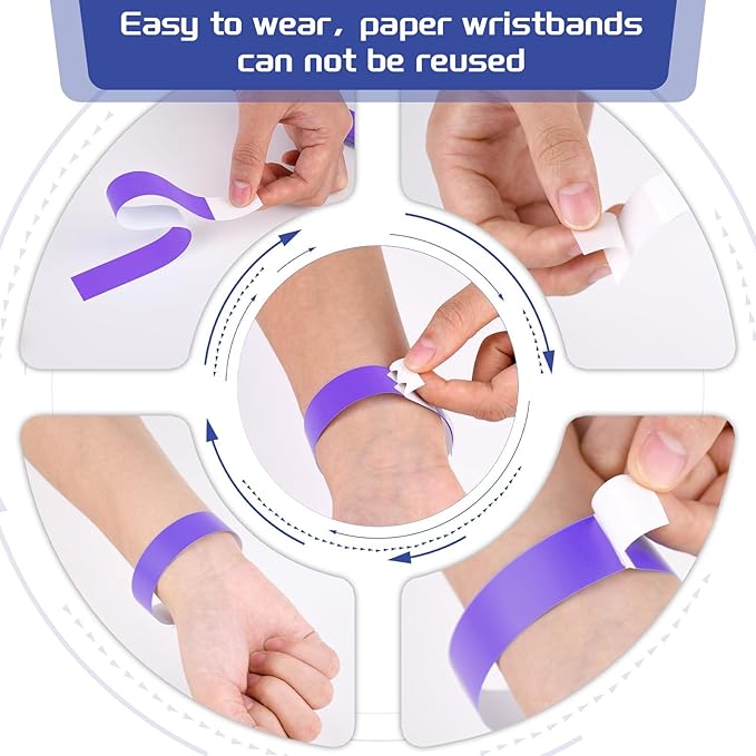 2000 Pcs Paper Wristbands for Events Waterproof Neon Purple Wrist Bands Adhesive Concert Identification Wristbands Hand Bands for Events(Purple)