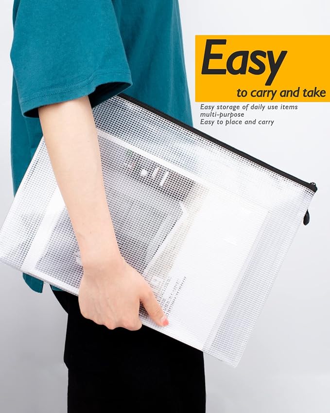 SUNEE Plastic Mesh Zipper Pouch 9.2x12.5 in, Extra Large Water-Resistant Zip Bag - Image 7