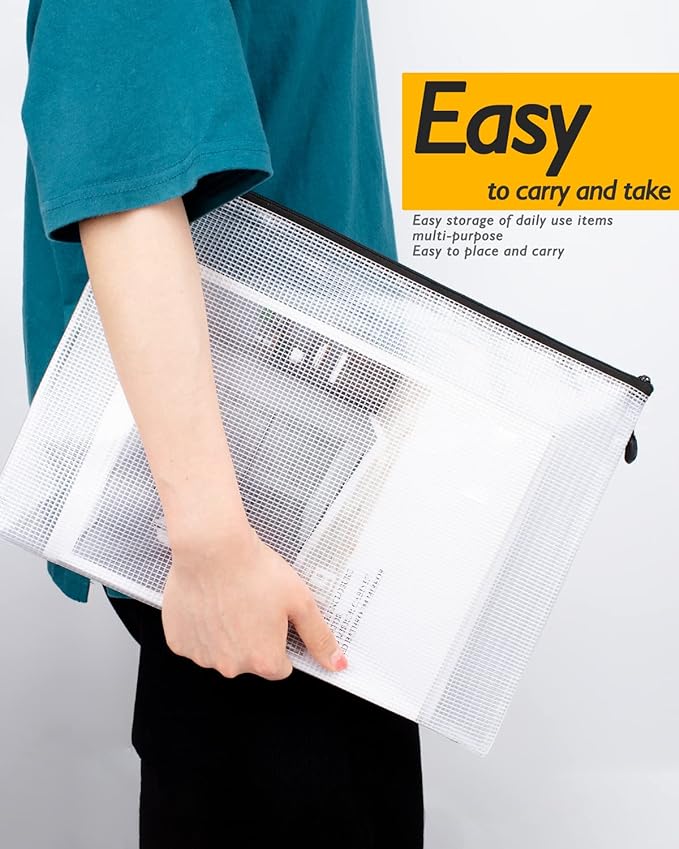 SUNEE Plastic Mesh Zipper Pouch 7.8x10.8 in, Small Water-Resistant Zip Bag - Image 7