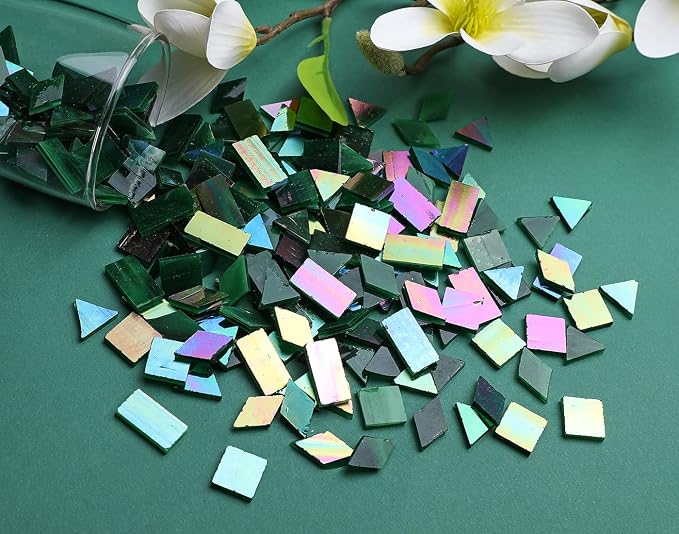 200 Pieces Bulk Iridescent Mosaic Glass Tiles, 4 Shapes Mixed Stained Glass - Image 5