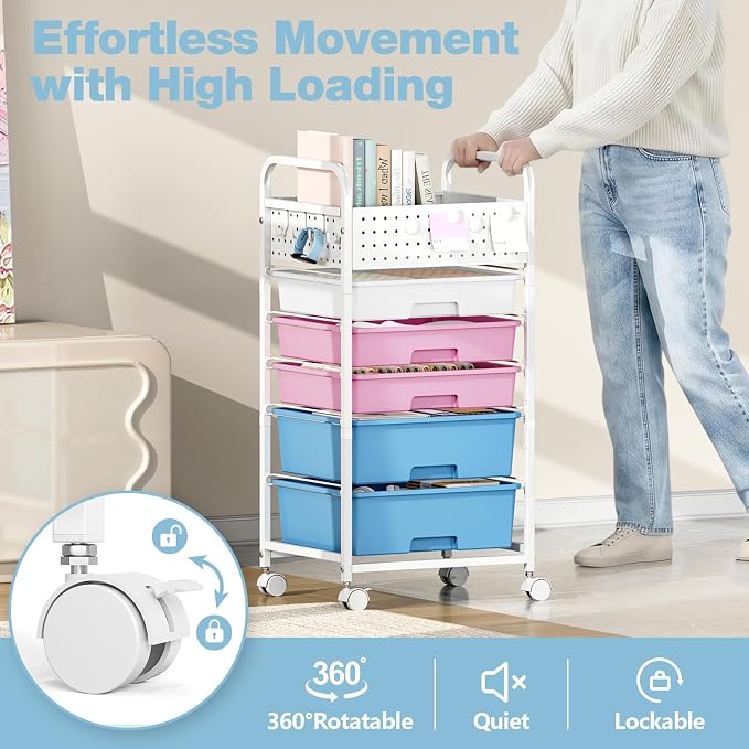 5 Drawer Rolling Storage Cart - Image 5