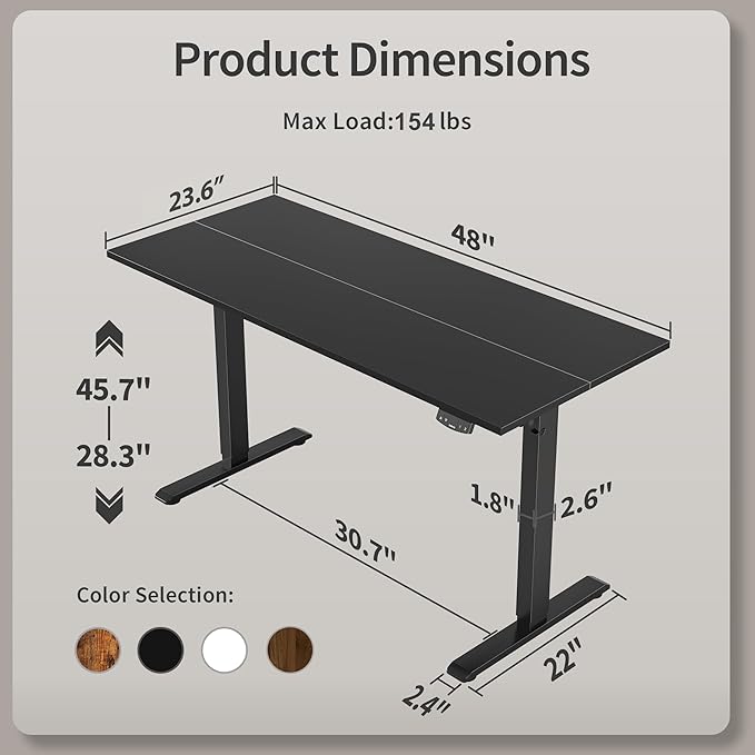 Agilestic Electric Standing Desk, 48 x 24 Inches Height Adjustable Desk - Image 3