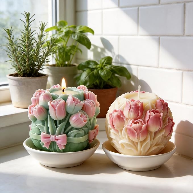 2 PCS 3D Tulip Flower Ball Silicone Candle Molds - Image 9