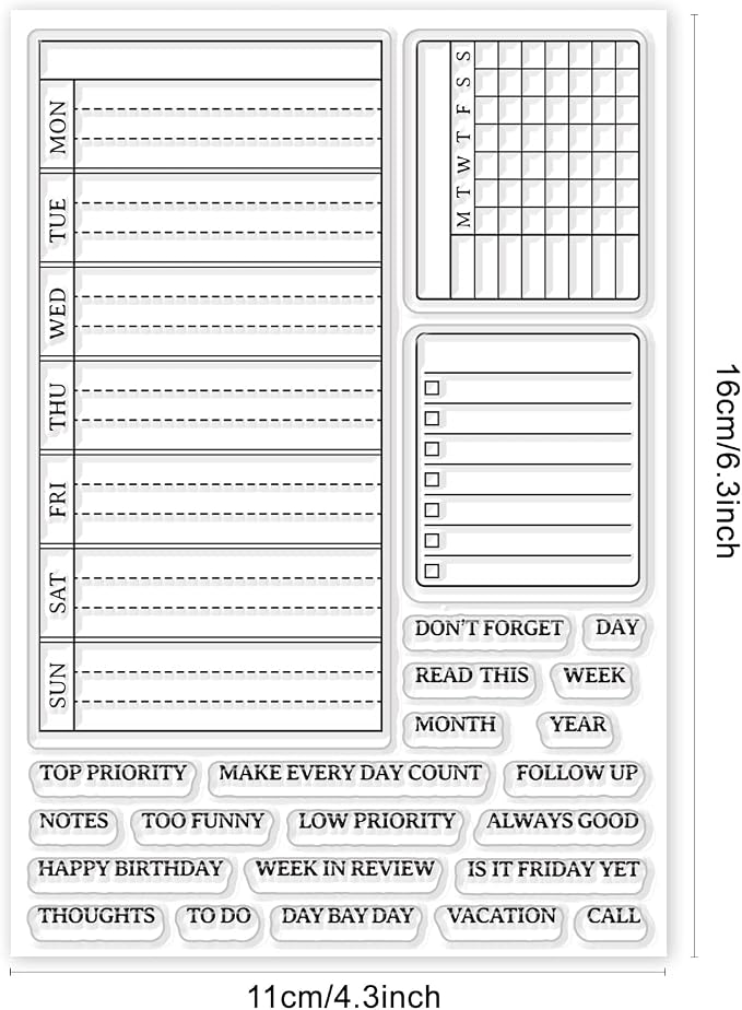 GLOBLELAND Weekly Plan Clear Stamps Calendar Schedule Silicone Clear Stamp Seals - Image 6
