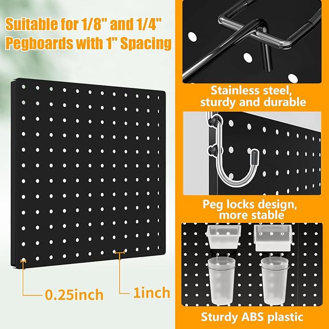 FZK Peg Board, 82PCS Metal Pegboard Wall Organizer Kit. Heavy Duty Pegboard, Peg Boards, Pegboard for Walls, Black Pegboard for Garage Craft Room Workbench Office Kitchen Tool Organization, 36 * 24
