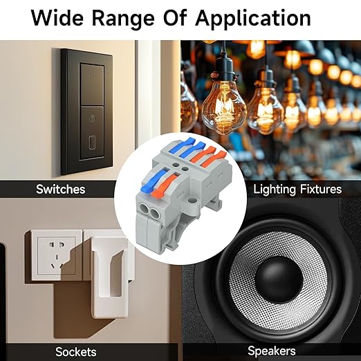 5Pcs Lever Wire Connectors, 2 in 4 Out, Push-in, 4-2.5 mm² Quick Wiring DIN Terminal Blocks, 30Pcs Wire Ferrules Terminals & 5.51 Inch DIN Rail Included