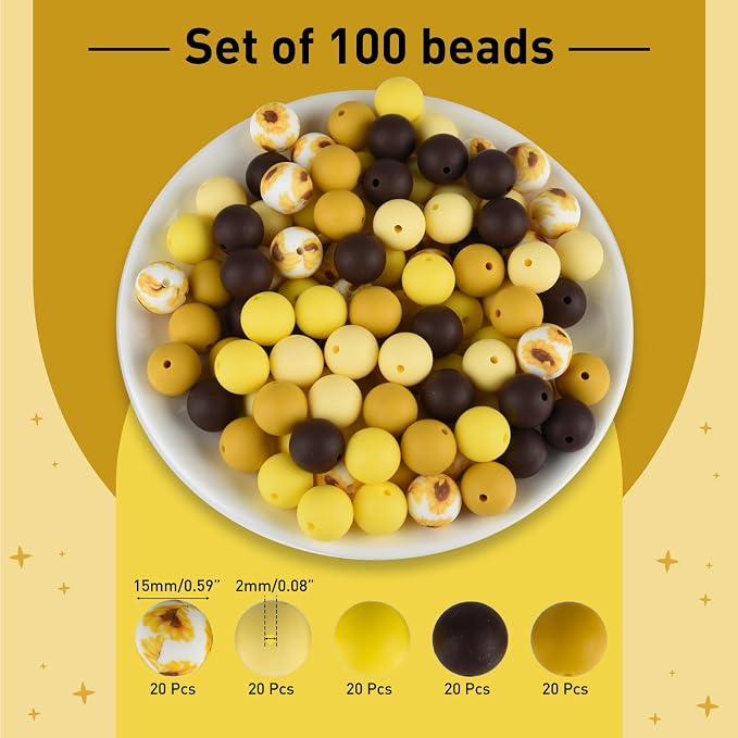 ASTARON 100 Pcs 15mm Silicone Beads - Image 2