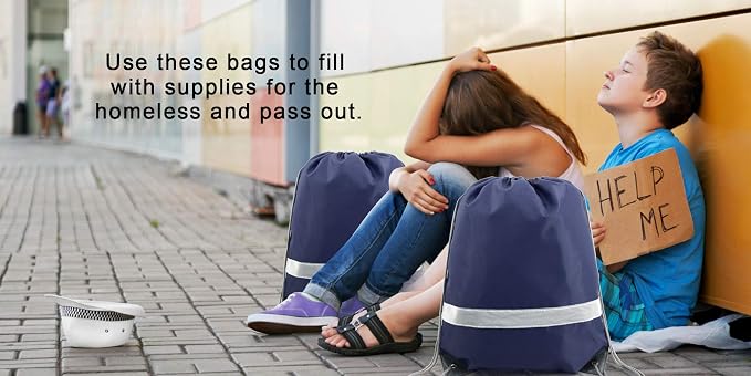 BeeGreen 20 Pieces Navy Blue Drawstring Backpack Bags Wholesale, Reflective - Image 6