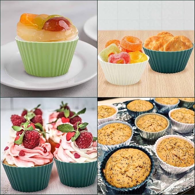 24 Pack Silicone Baking Cups Reusable Muffin Liners Non-Stick Cup Cake Molds - Image 2