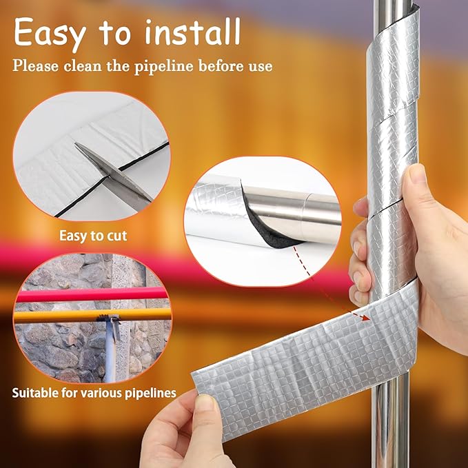 2in x 19FT Pipe Insulation Foam Tape,Self Adhesive Pipes Wrap Insulation Tape with Aluminum Foil,Waterproof Water Pipes Wrap Insulation Tape for Winter Cold Hot Water Pipes