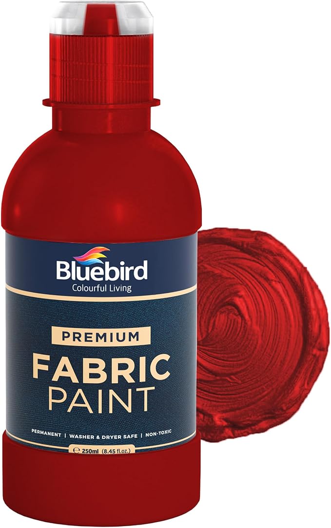 BLUEBIRD Fabric Paint, Blood Red, 8.5 Fl Oz, Permanent Fabric Paints by BluebirdArts