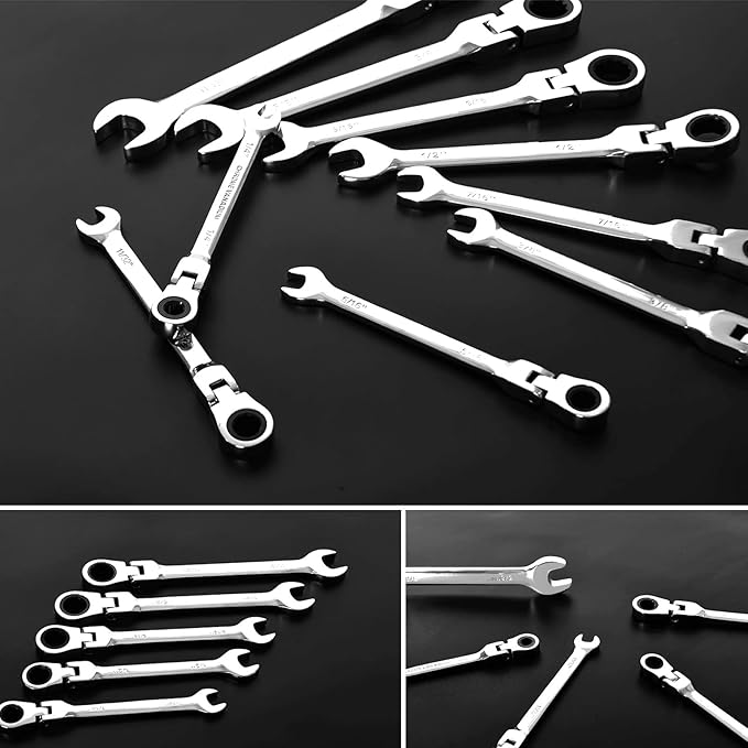 8pcs Flexible Ratchet Wrenches Set SAE 5/16” to 3/4“ Inch Standard Spanners Gear Ring Ratcheting Combination Flexi Wrench Kit Flex Flexible Head