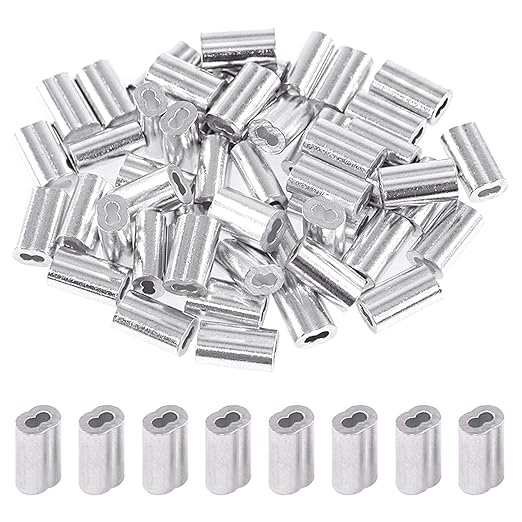 Glarks 200Pcs 3/64''(1.2mm) Aluminum Crimping Loop Sleeve Wire Rope Sleeves Double Barrel Ferrule for Wire Rope and Cable Line End (3/64''-200Pcs)