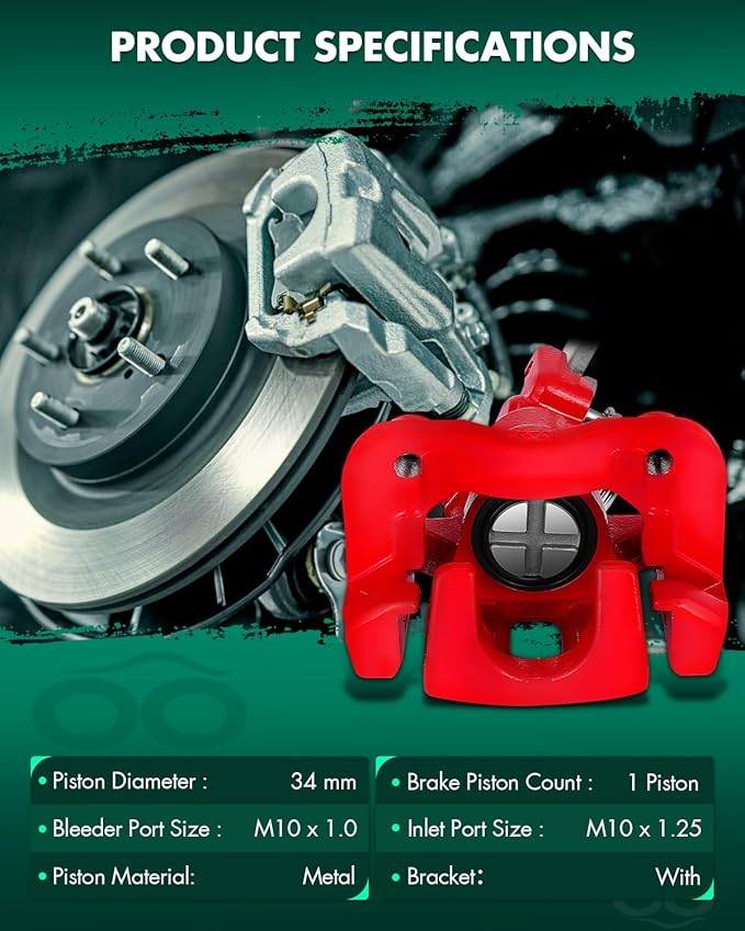 SCITOO 19-B2069 Disc Brake Caliper Assembly with Bracket Red Fit For Acura TSX 2004 2005 2006 2007 2008,For Honda For Accord 1998 1999 2000 2001 2002 2003 2004 2005 2006 2007